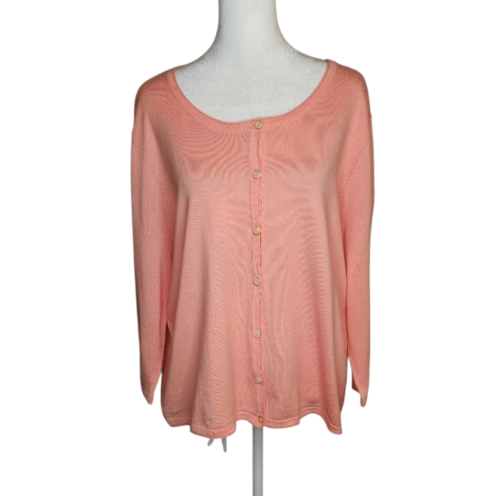 NEW J Jill Cotton 3/4 Sleeve Lightweight Peach Cardigan Size Large